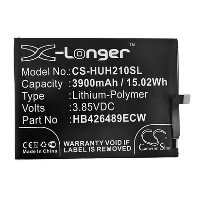 3.85V, 3900mAh, Li-Polymer Battery fits Huawei, Aqm-al00, Aqm-tl00, 15.015Wh