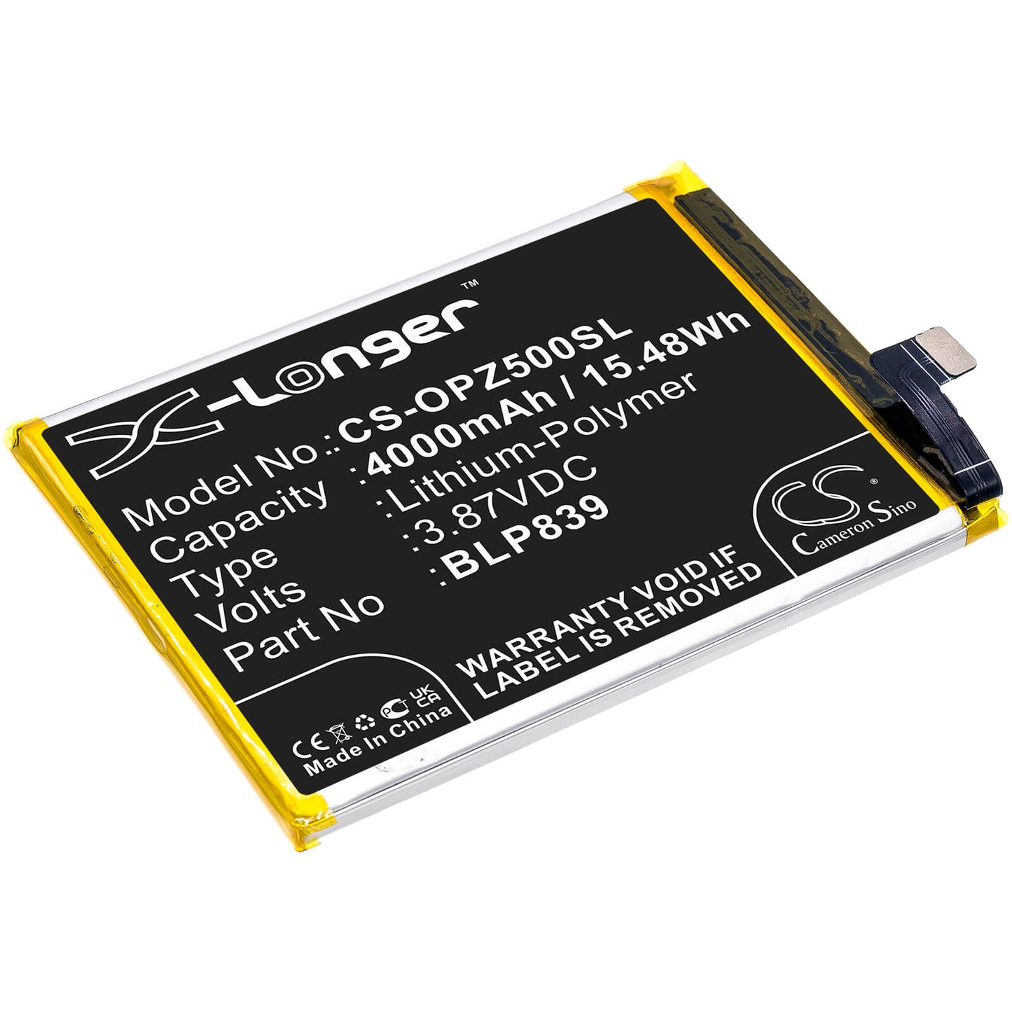 3.87V, 4000mAh, Li-Polymer Battery fits Oppo, 2213, A94 5g, 15.48Wh