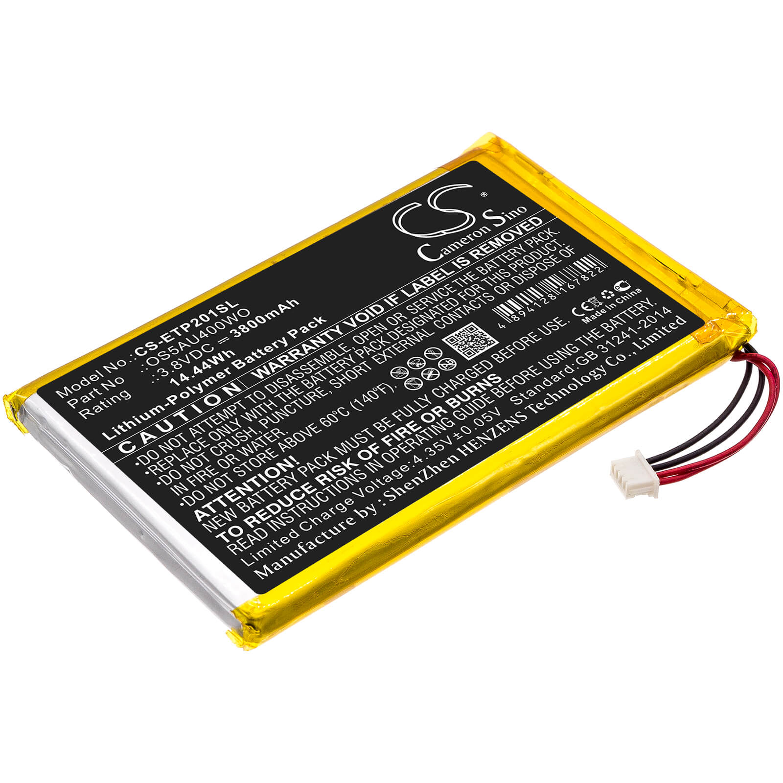 3.8V, 3800mAh, Li-Polymer Battery fits Enspert, Esp E201u, Identity 7, 14.44Wh