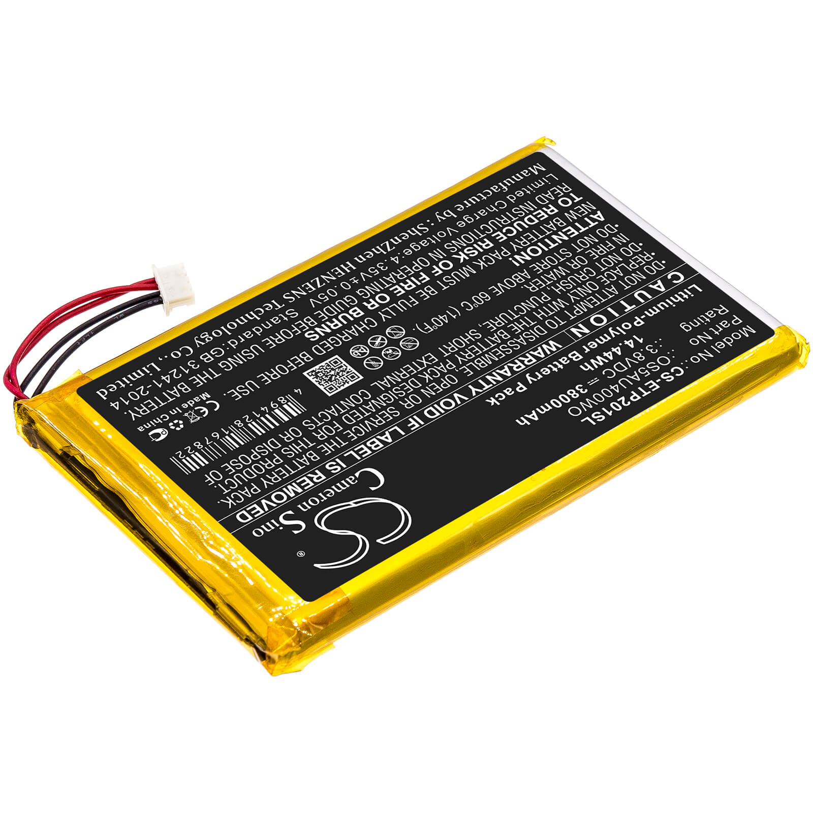 3.8V, 3800mAh, Li-Polymer Battery fits Enspert, Esp E201u, Identity 7, 14.44Wh
