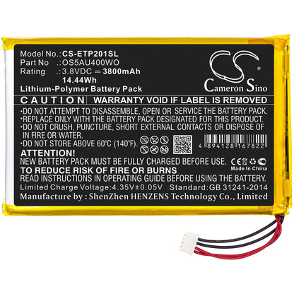 3.8V, 3800mAh, Li-Polymer Battery fits Enspert, Esp E201u, Identity 7, 14.44Wh