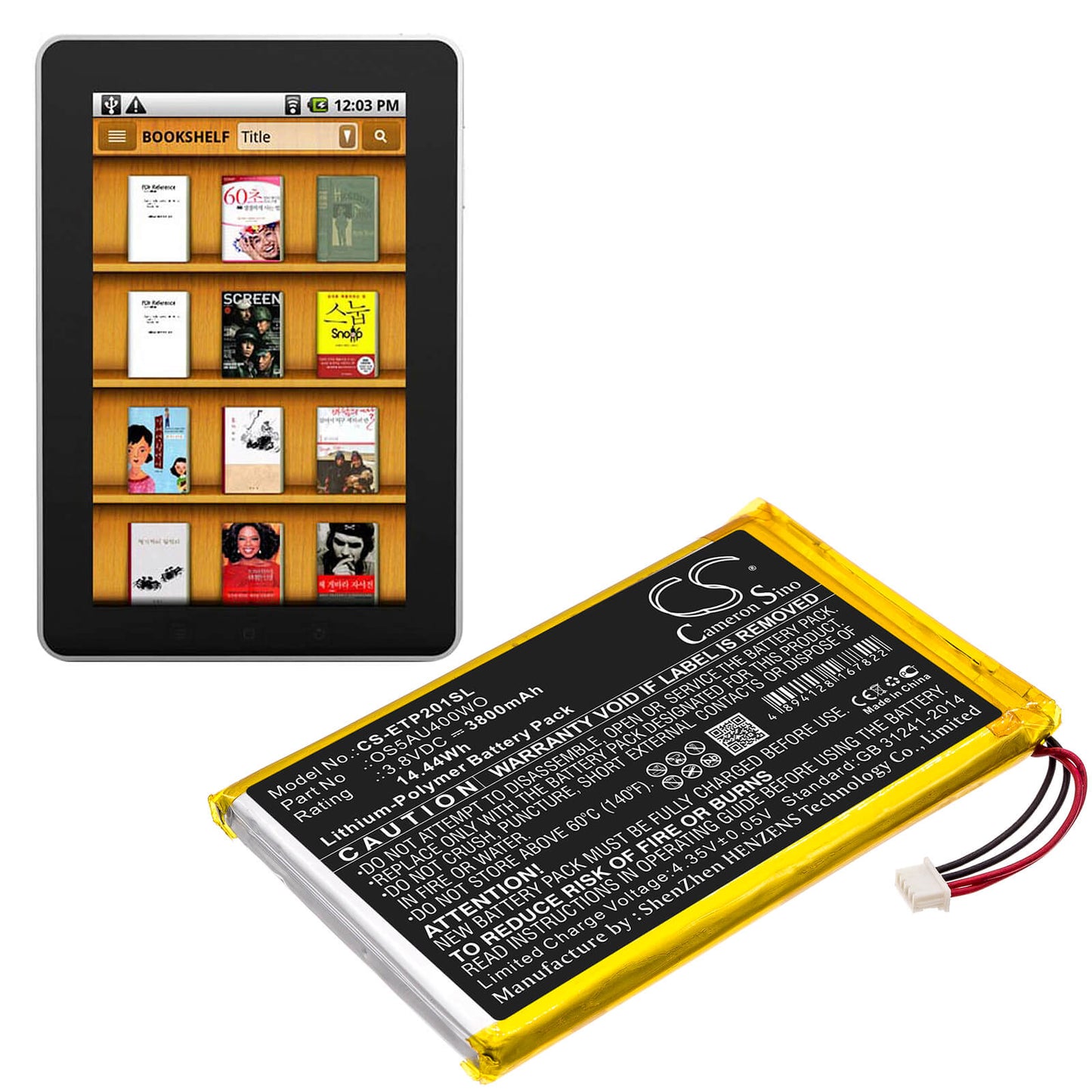 3.8V, 3800mAh, Li-Polymer Battery fits Enspert, Esp E201u, Identity 7, 14.44Wh