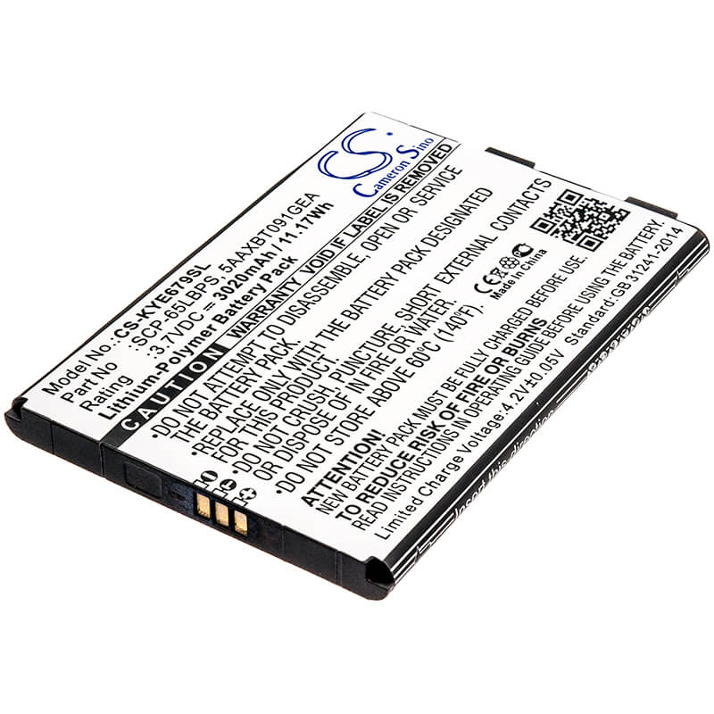 3.7V, 3020mAh, Li-Polymer Battery fits Kyocera, Duraforce Xd, E6790, 11.174Wh