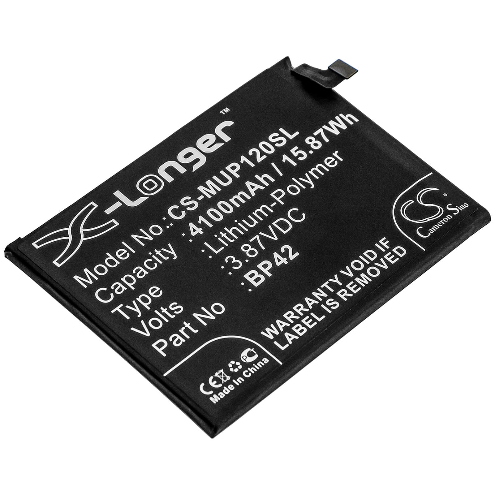 3.87V, 4100mAh, Li-Polymer Battery fits Xiaomi, M2101k9ag, M2101k9c, 15.867Wh