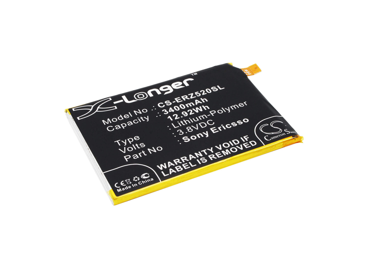 3.8V, 3400mAh, Li-Polymer Battery fits Sony, E6853, E6883, 12.92Wh