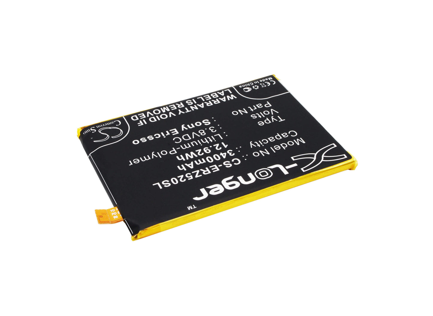 3.8V, 3400mAh, Li-Polymer Battery fits Sony, E6853, E6883, 12.92Wh