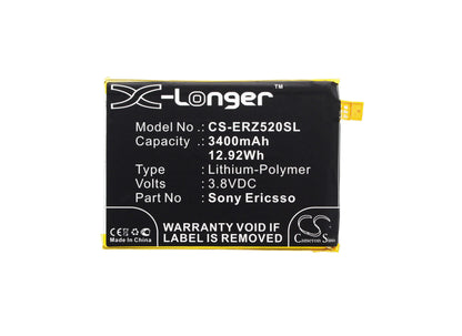 3.8V, 3400mAh, Li-Polymer Battery fits Sony, E6853, E6883, 12.92Wh