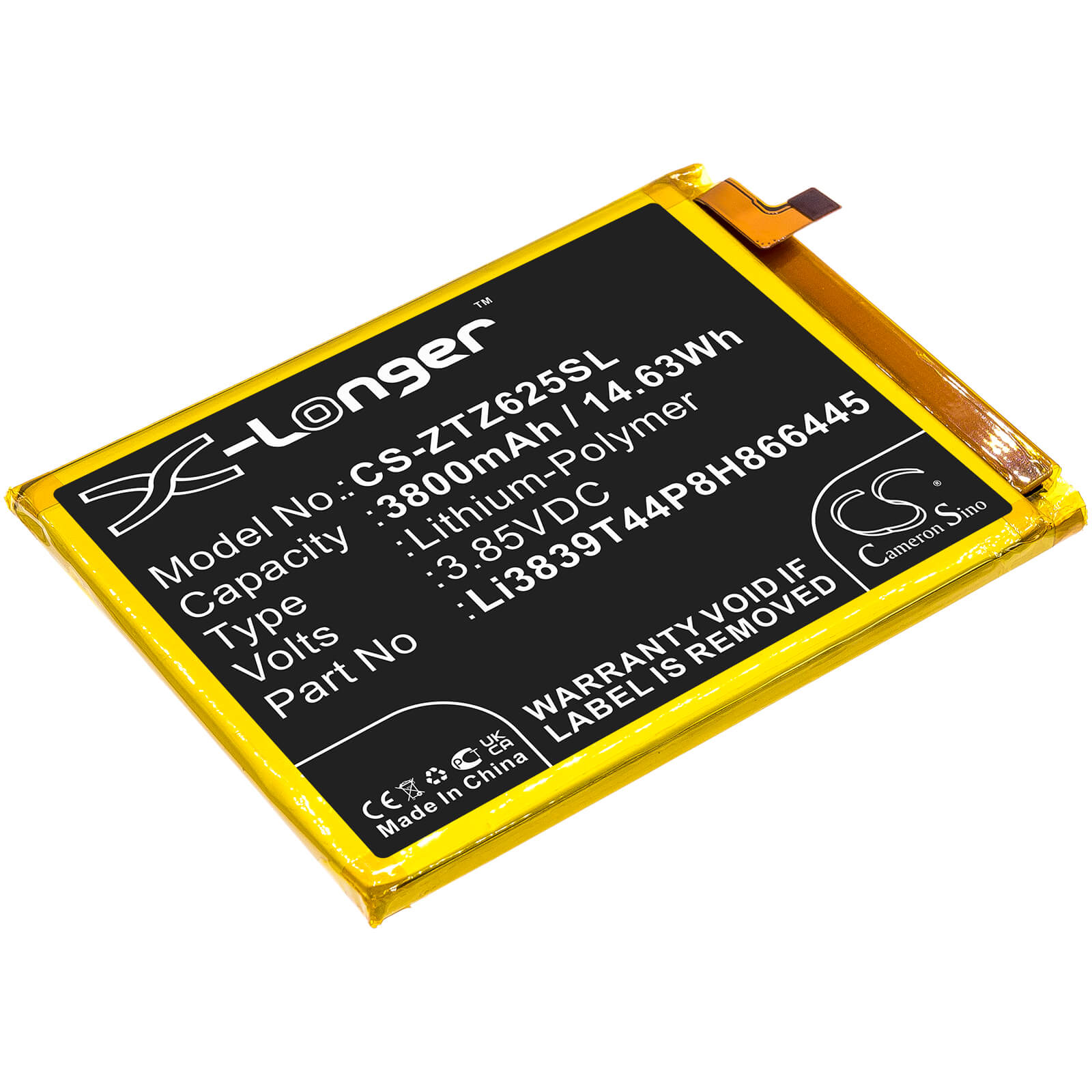 3.85V, 3800mAh, Li-Polymer Battery fits Zte, Blade 11 Prime 2020, Z6251vs, 14.63Wh