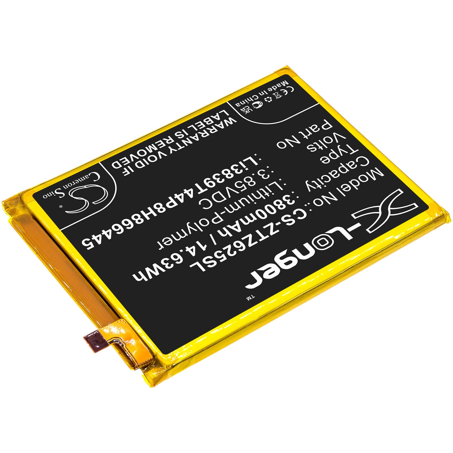 3.85V, 3800mAh, Li-Polymer Battery fits Zte, Blade 11 Prime 2020, Z6251vs, 14.63Wh