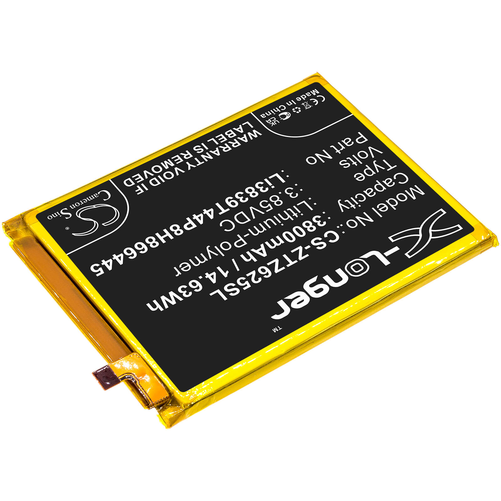 3.85V, 3800mAh, Li-Polymer Battery fits Zte, Blade 11 Prime 2020, Z6251vs, 14.63Wh