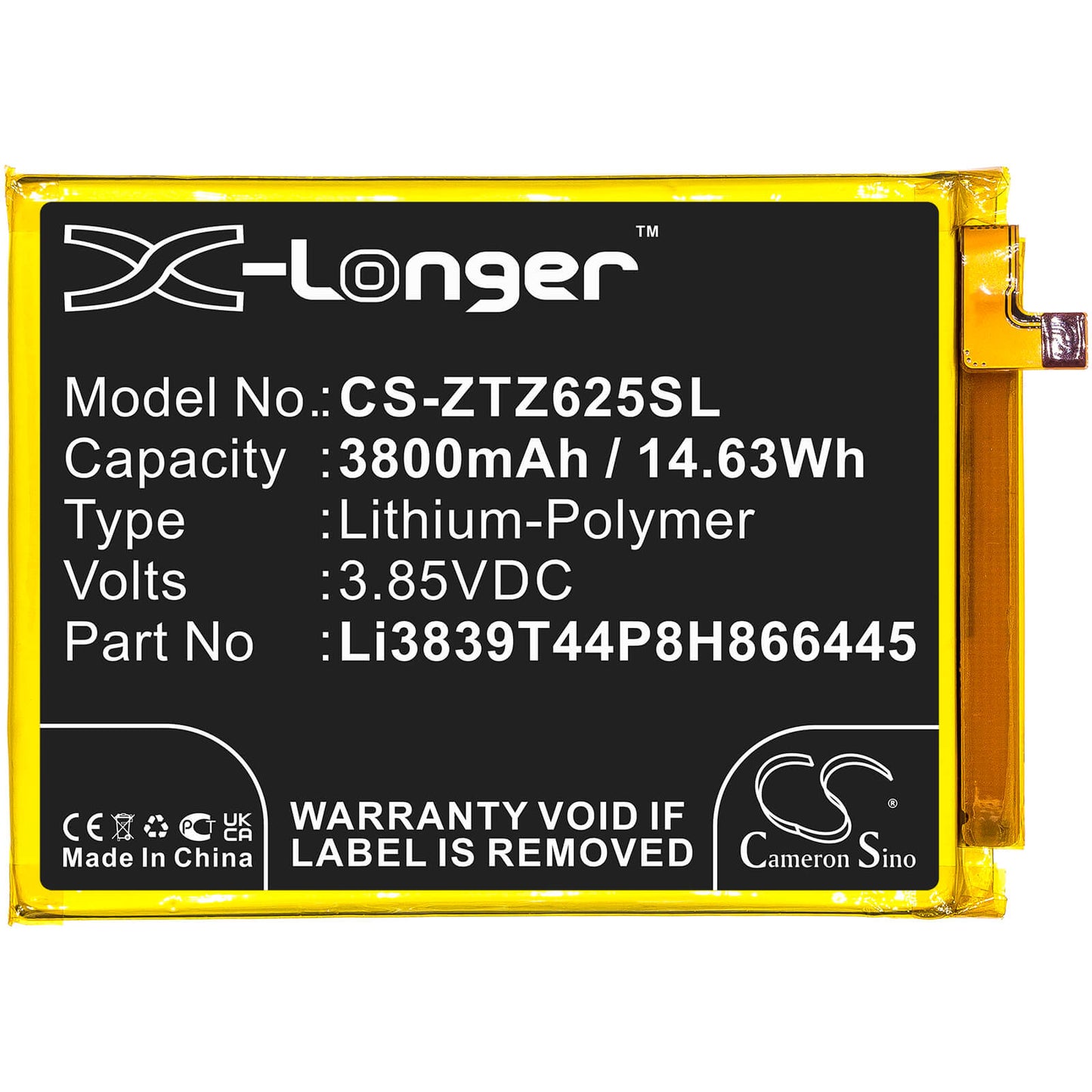 3.85V, 3800mAh, Li-Polymer Battery fits Zte, Blade 11 Prime 2020, Z6251vs, 14.63Wh
