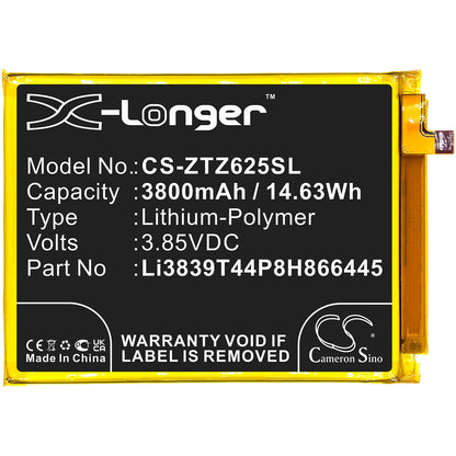 3.85V, 3800mAh, Li-Polymer Battery fits Zte, Blade 11 Prime 2020, Z6251vs, 14.63Wh