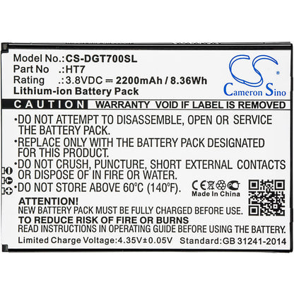 3.8V, 2200mAh, Li-ion Battery fits Doogee, Homtom Ht7, T7, 8.36Wh