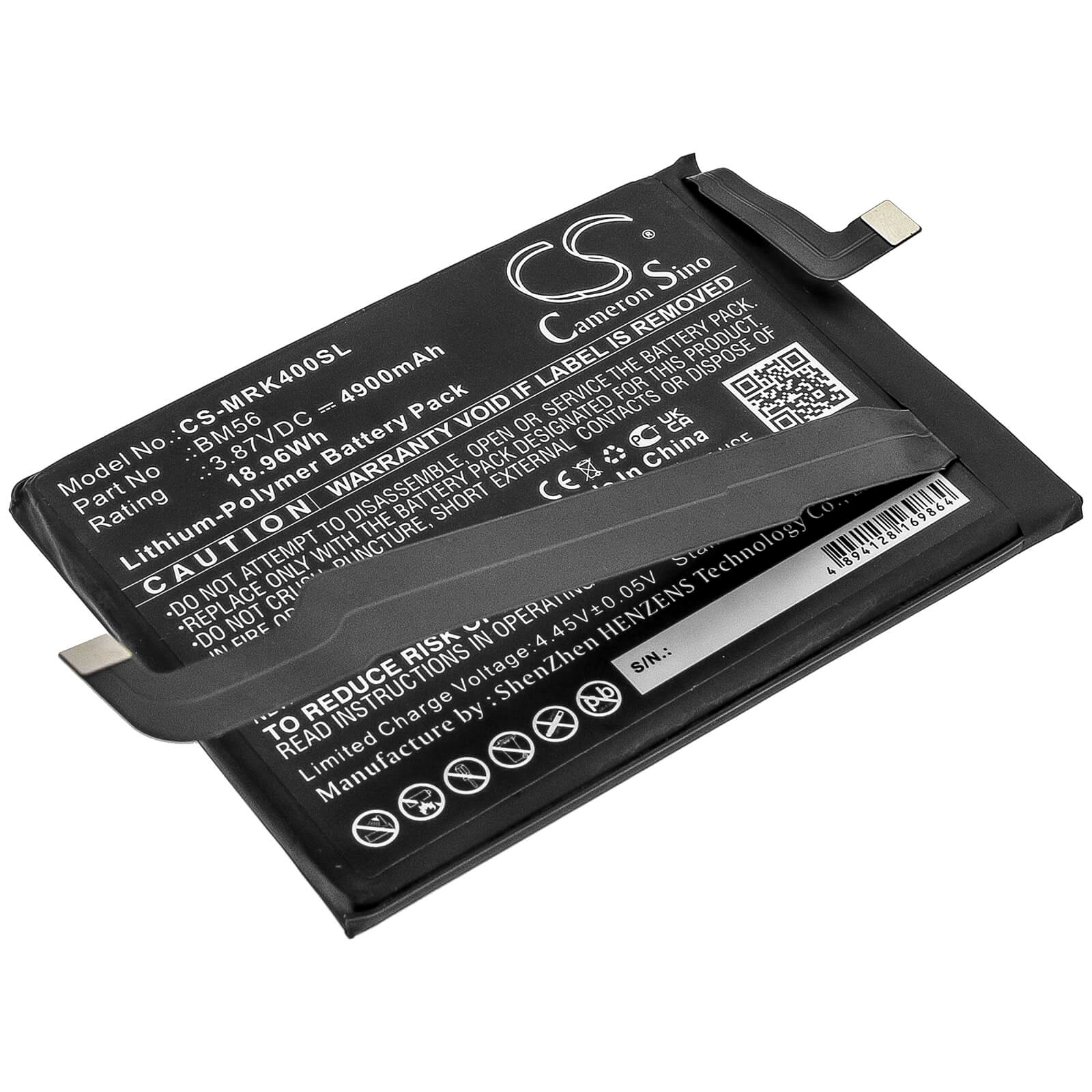 3.87V, 4900mAh, Li-Polymer Battery fits Redmi, K40 Game, M2104k10c, 18.963Wh