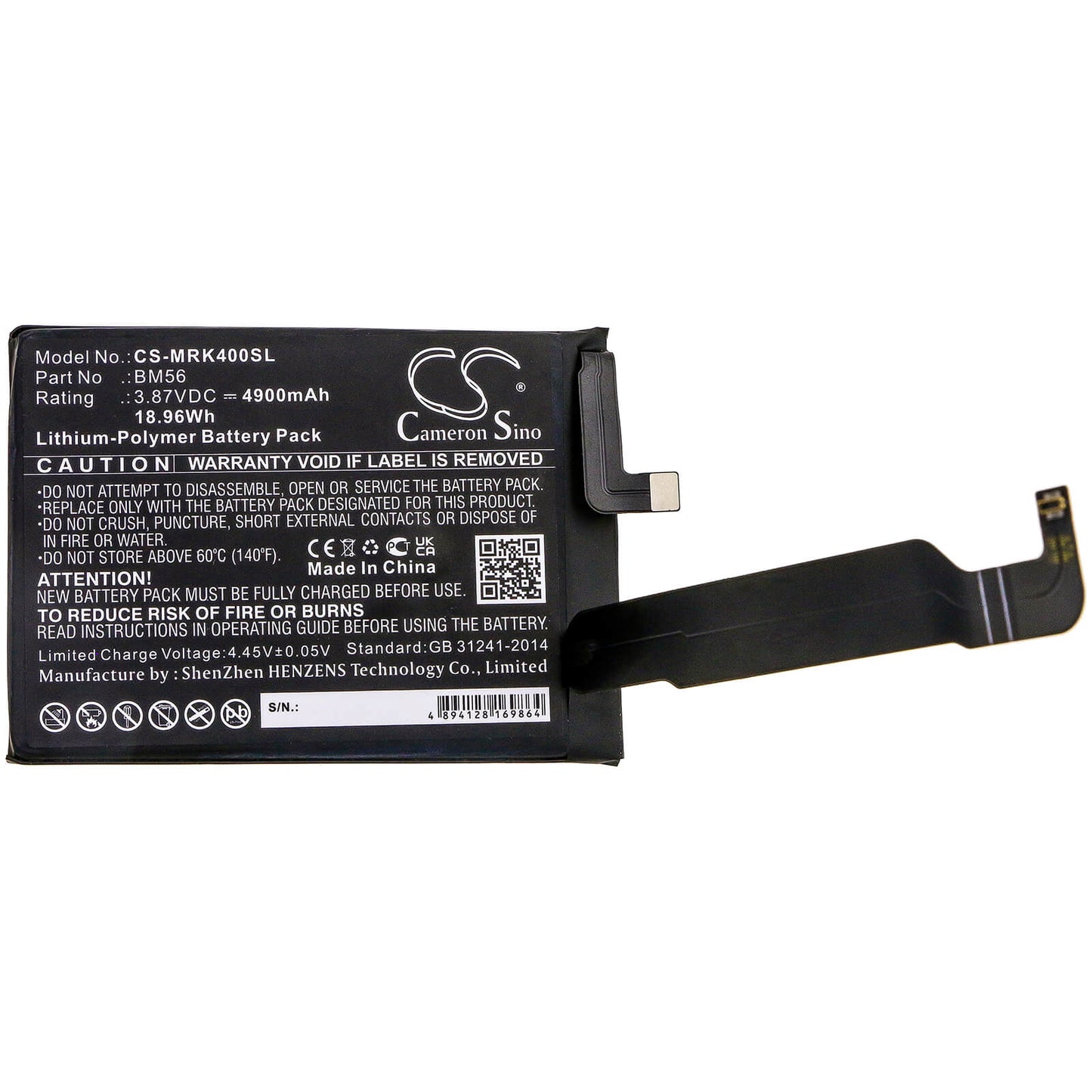 3.87V, 4900mAh, Li-Polymer Battery fits Redmi, K40 Game, M2104k10c, 18.963Wh