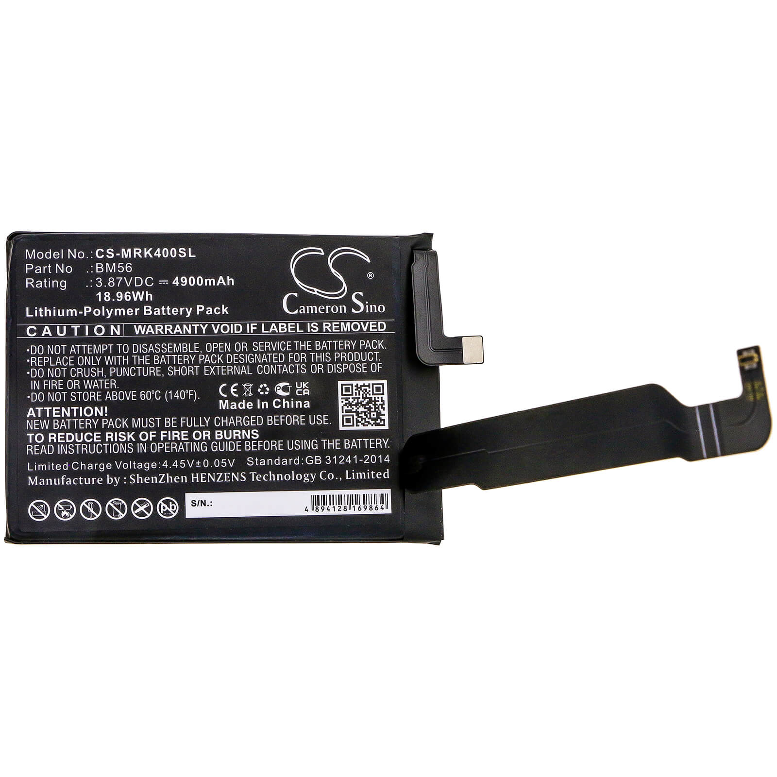 3.87V, 4900mAh, Li-Polymer Battery fits Redmi, K40 Game, M2104k10c, 18.963Wh