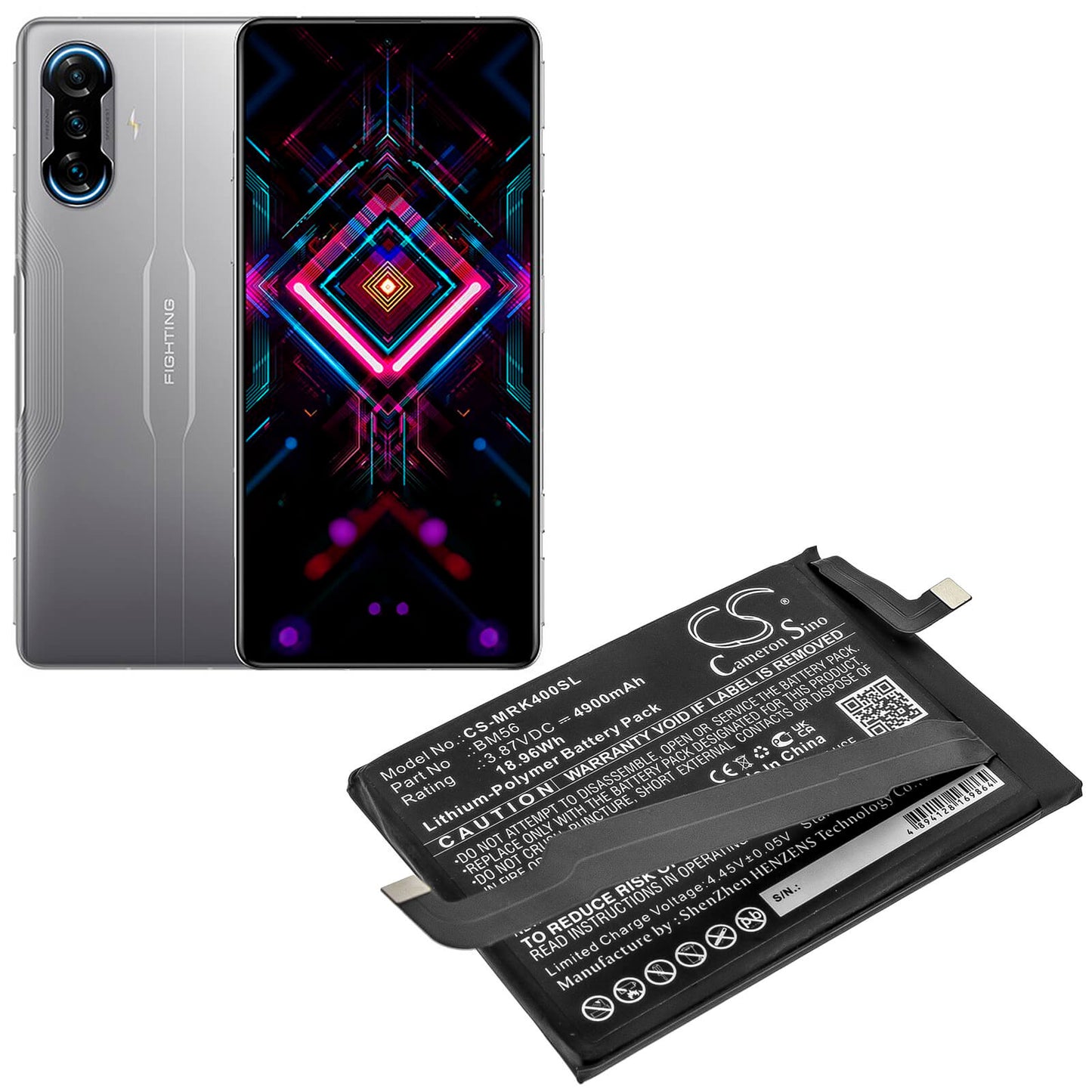 3.87V, 4900mAh, Li-Polymer Battery fits Redmi, K40 Game, M2104k10c, 18.963Wh