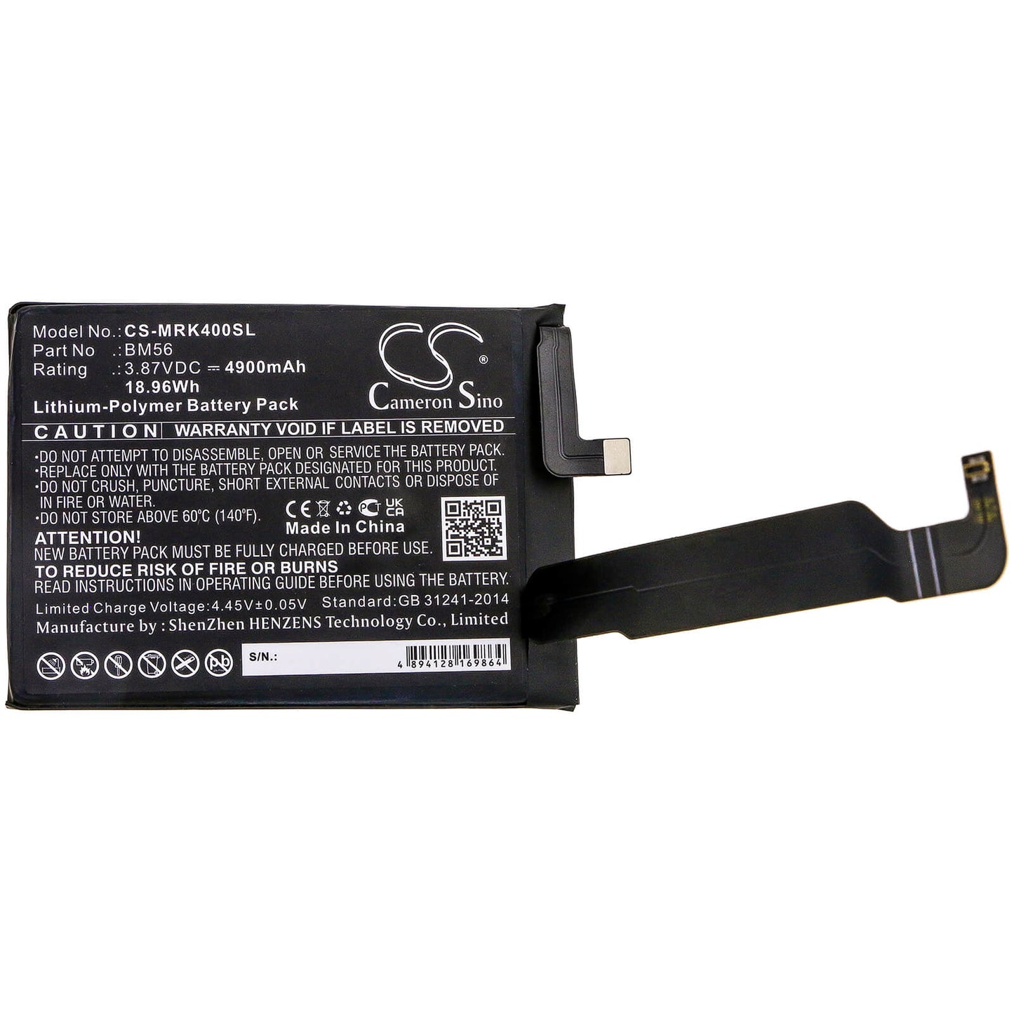 3.87V, 4900mAh, Li-Polymer Battery fits Poco, F3 Gt 5g, M2104k10i, 18.963Wh