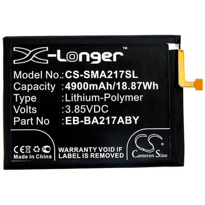 3.85V, 4900mAh, Li-Polymer Battery fits Samsung, Galaxy A21s 2020, Sm-a217f, 18.865Wh