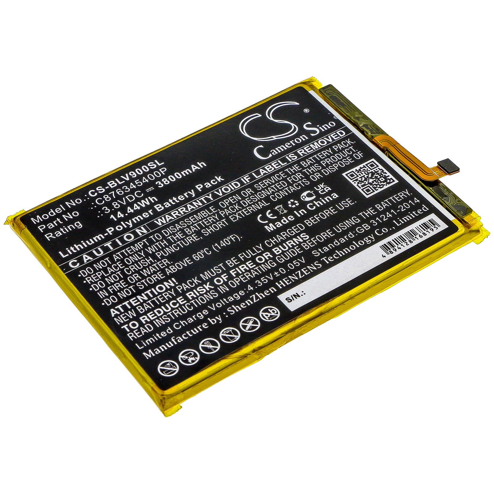 3.8V, 3800mAh, Li-Polymer Battery fits Blu, G8 G0170, V0450uu, 14.44Wh