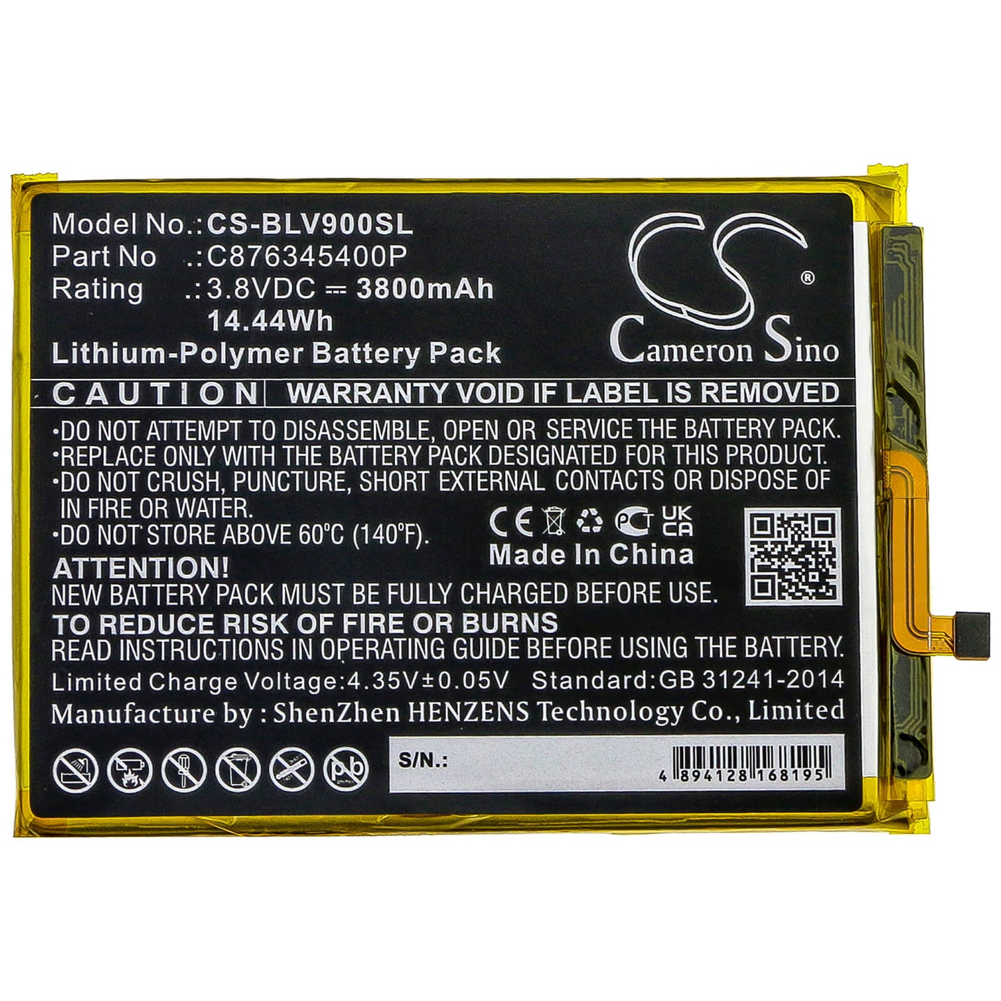 3.8V, 3800mAh, Li-Polymer Battery fits Blu, G8 G0170, V0450uu, 14.44Wh