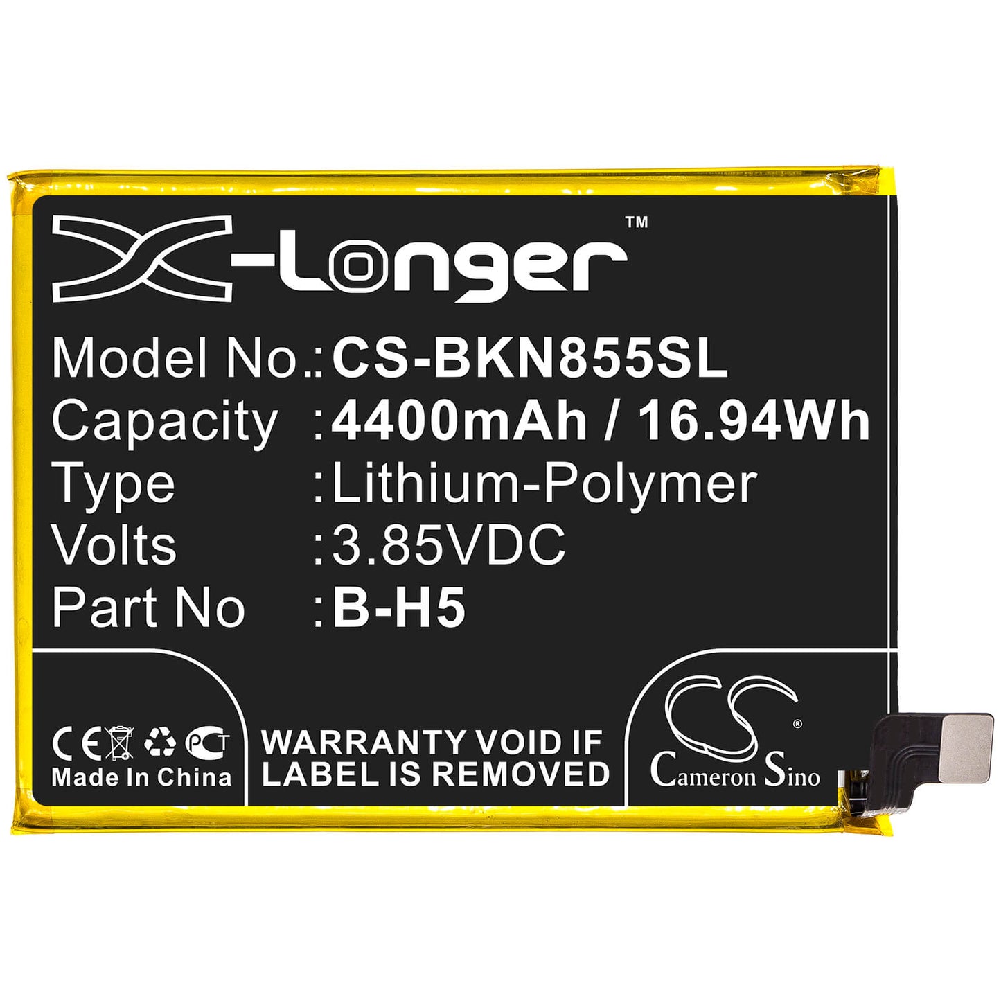 3.85V, 4400mAh, Li-Polymer Battery fits Vivo, Iqoo Neo 855s Racing, V1936l, 16.94Wh