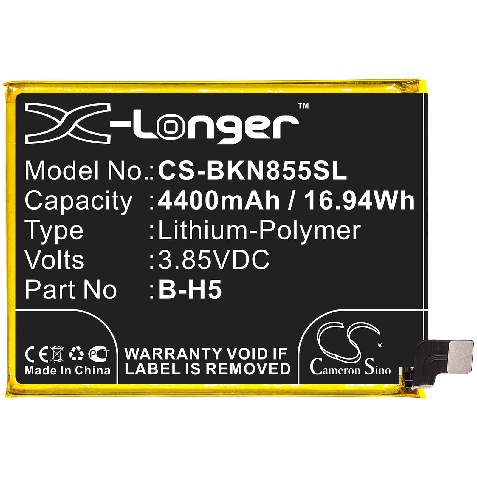 3.85V, 4400mAh, Li-Polymer Battery fits Vivo, Iqoo Neo 855s Racing, V1936l, 16.94Wh