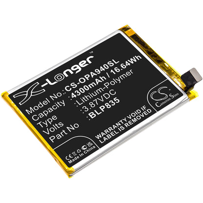 3.87V, 4300mAh, Li-Polymer Battery fits Oppo, A94, A94 2021, 16.641Wh