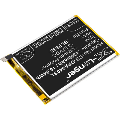 3.87V, 4300mAh, Li-Polymer Battery fits Oppo, A94, A94 2021, 16.641Wh