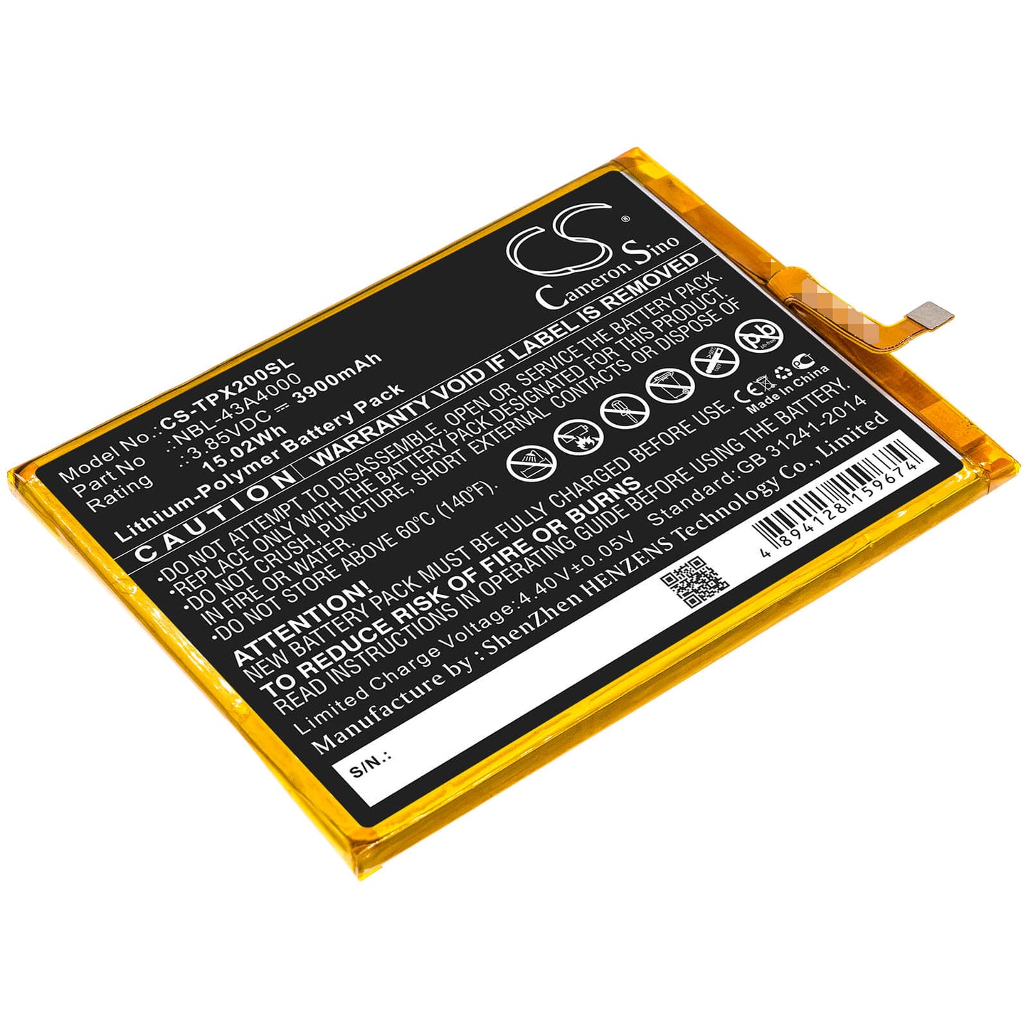3.85V, 3900mAh, Li-Polymer Battery fits Tp-link, Neffos X20, Neffos X20 Pro, 15.015Wh