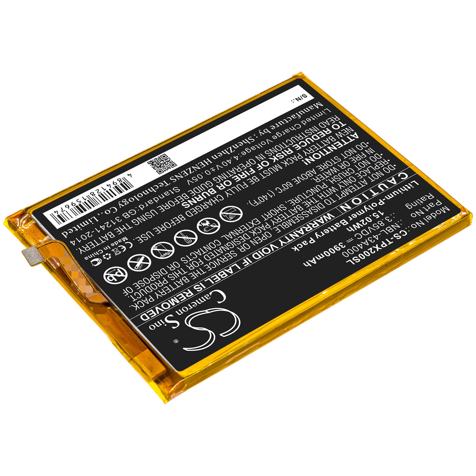 3.85V, 3900mAh, Li-Polymer Battery fits Tp-link, Neffos X20, Neffos X20 Pro, 15.015Wh