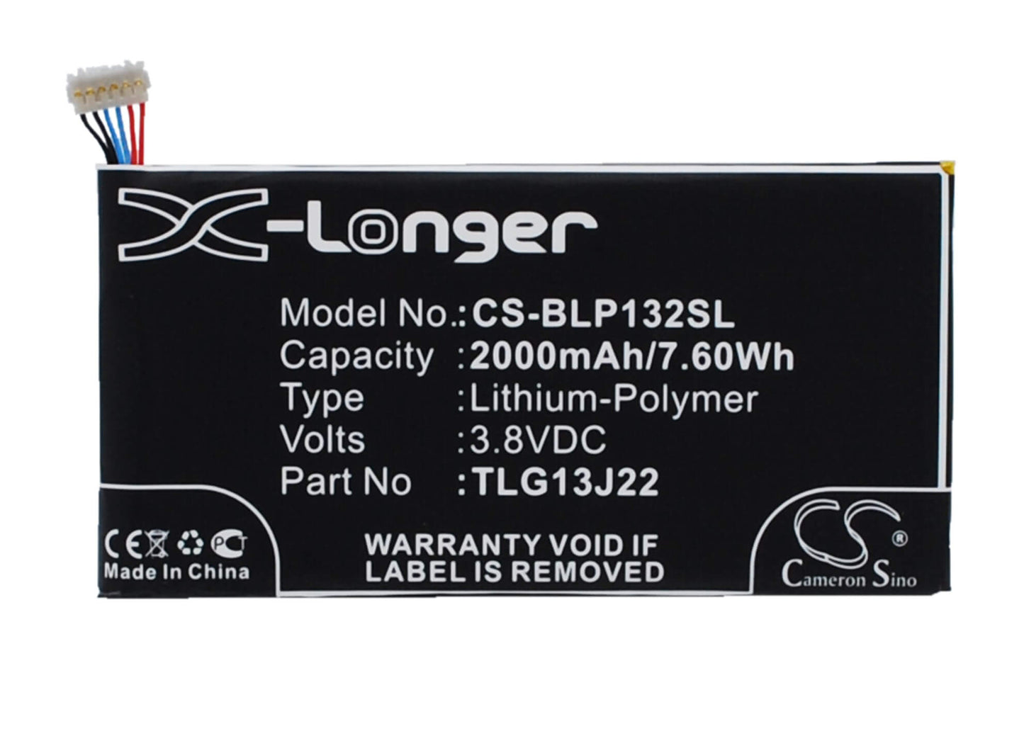 3.8V, 2000mAh, Li-Polymer Battery fits Blu, L132l, Life One X, 7.6Wh