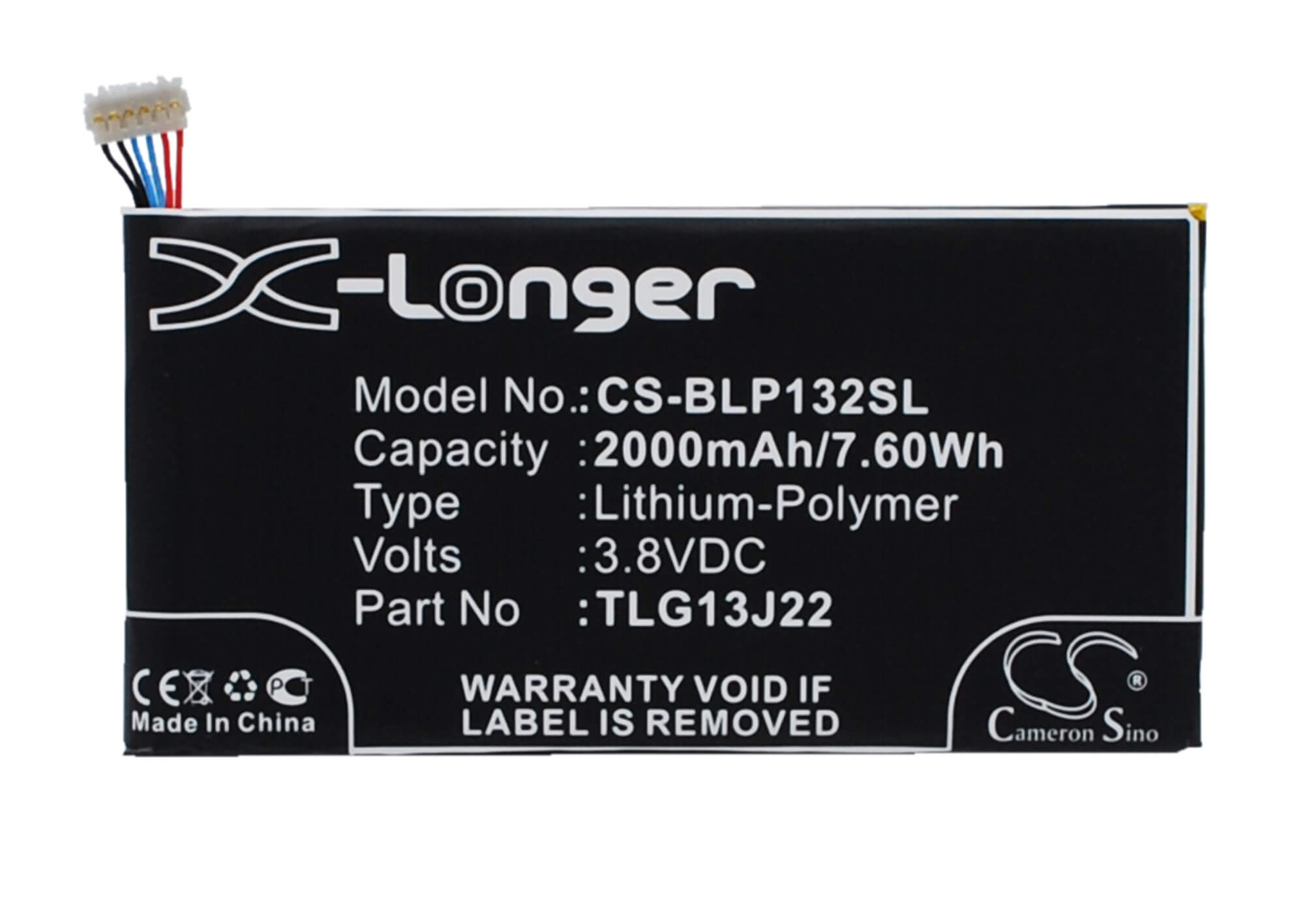 3.8V, 2000mAh, Li-Polymer Battery fits Blu, L132l, Life One X, 7.6Wh