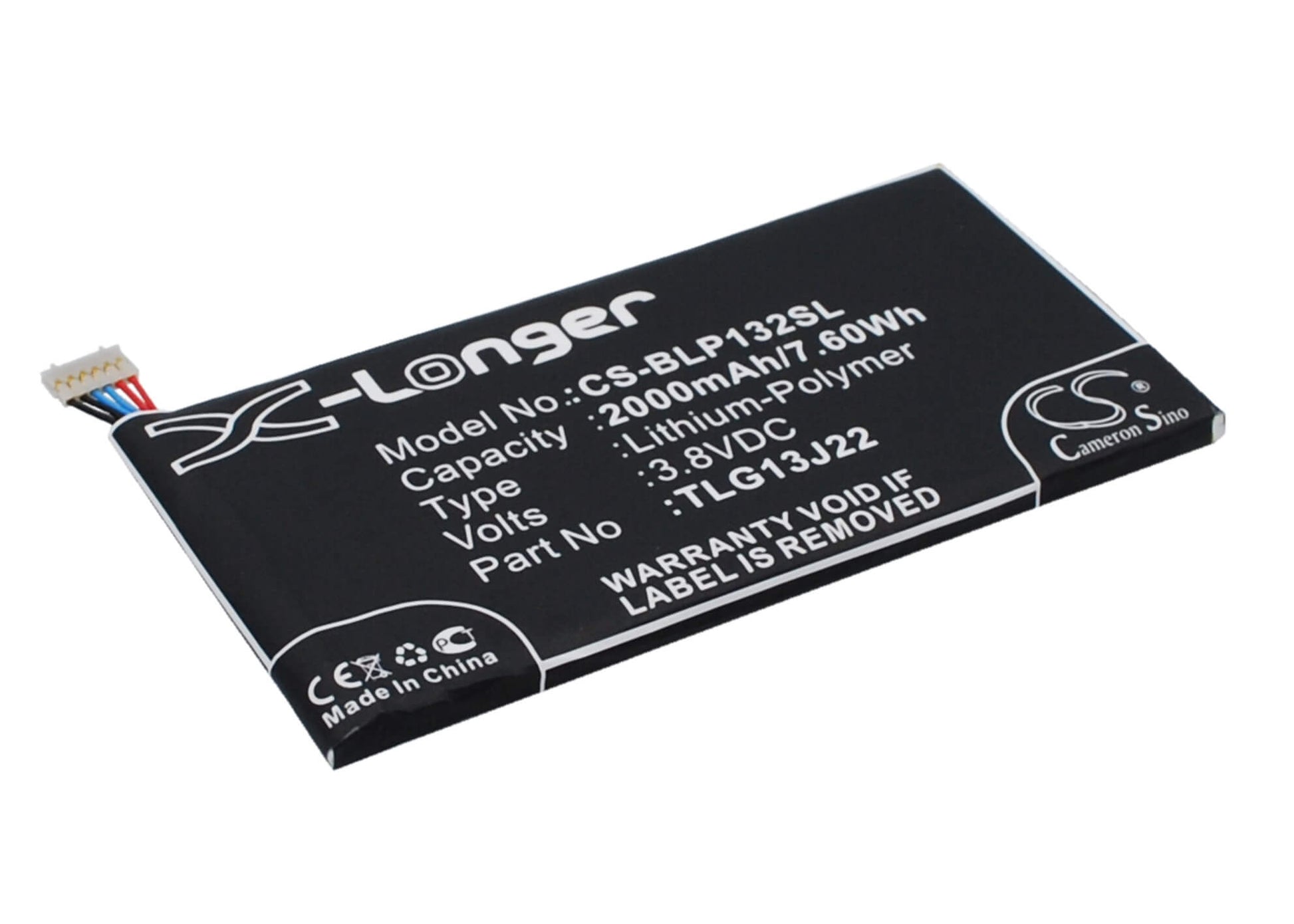 3.8V, 2000mAh, Li-Polymer Battery fits Blu, L132l, Life One X, 7.6Wh