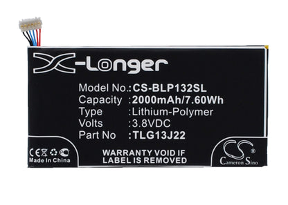 3.8V, 2000mAh, Li-Polymer Battery fits Wiko, Darkfull, 7.6Wh