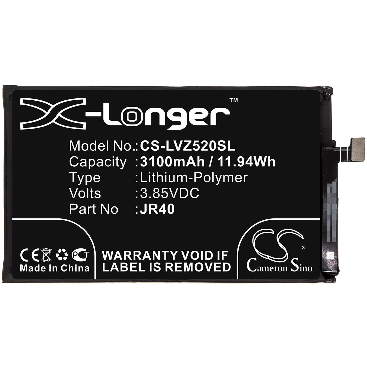 3.85V, 3100mAh, Li-Polymer Battery fits Lenovo, L78031, L78032, 11.935Wh