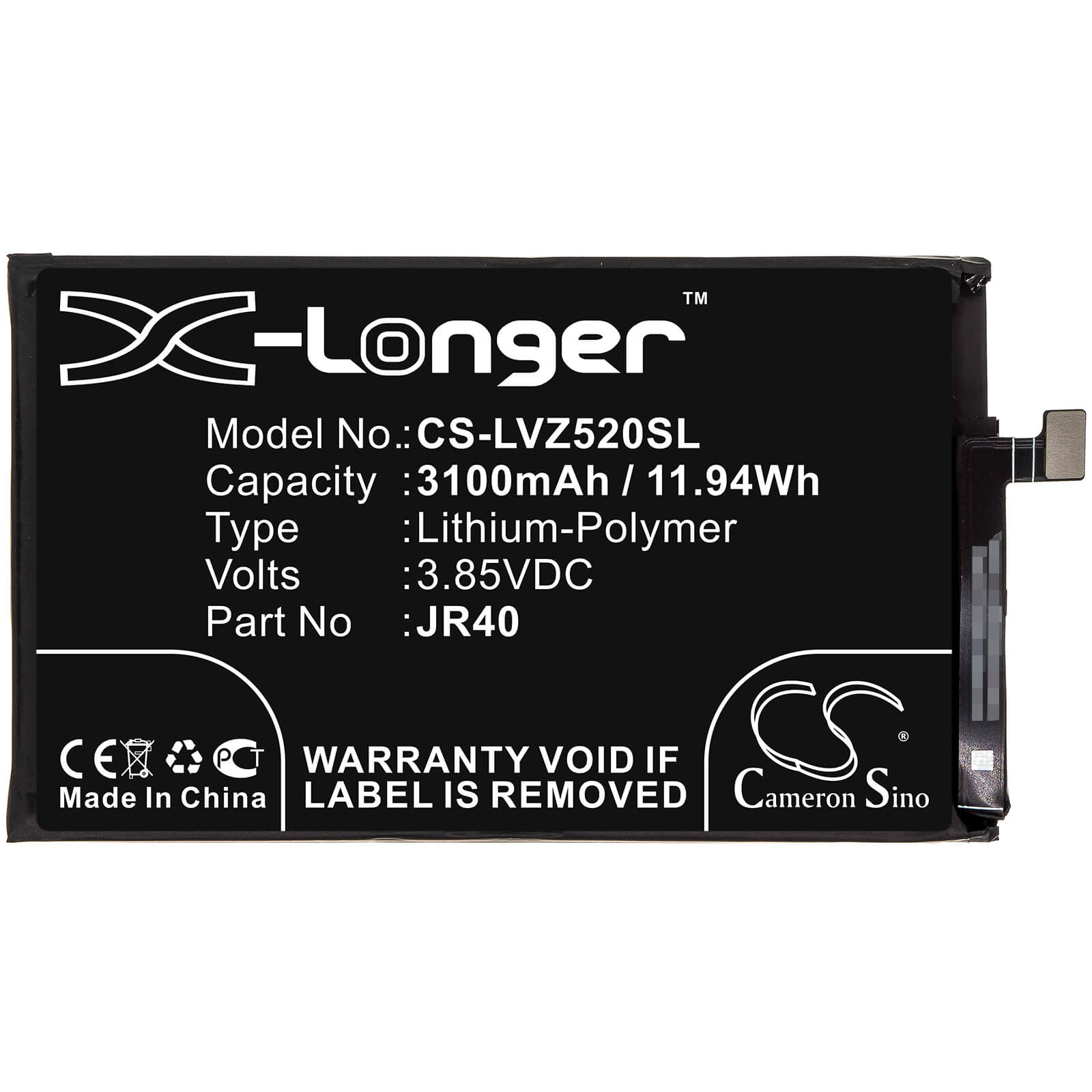 3.85V, 3100mAh, Li-Polymer Battery fits Lenovo, L78031, L78032, 11.935Wh