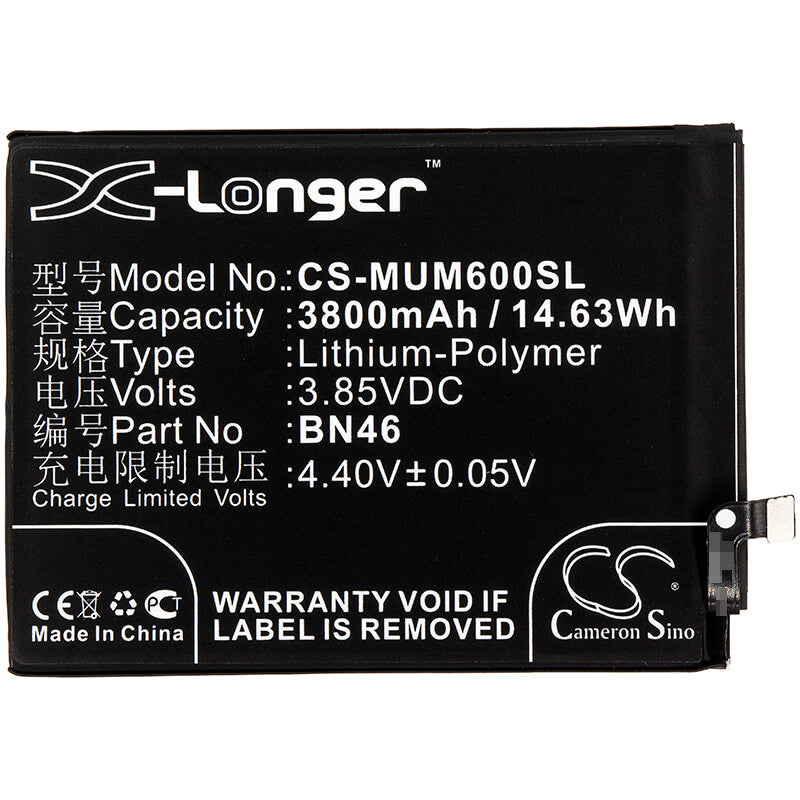 3.85V, 3800mAh, Li-Polymer Battery fits Redmi, Note 6, Note 8, 14.63Wh