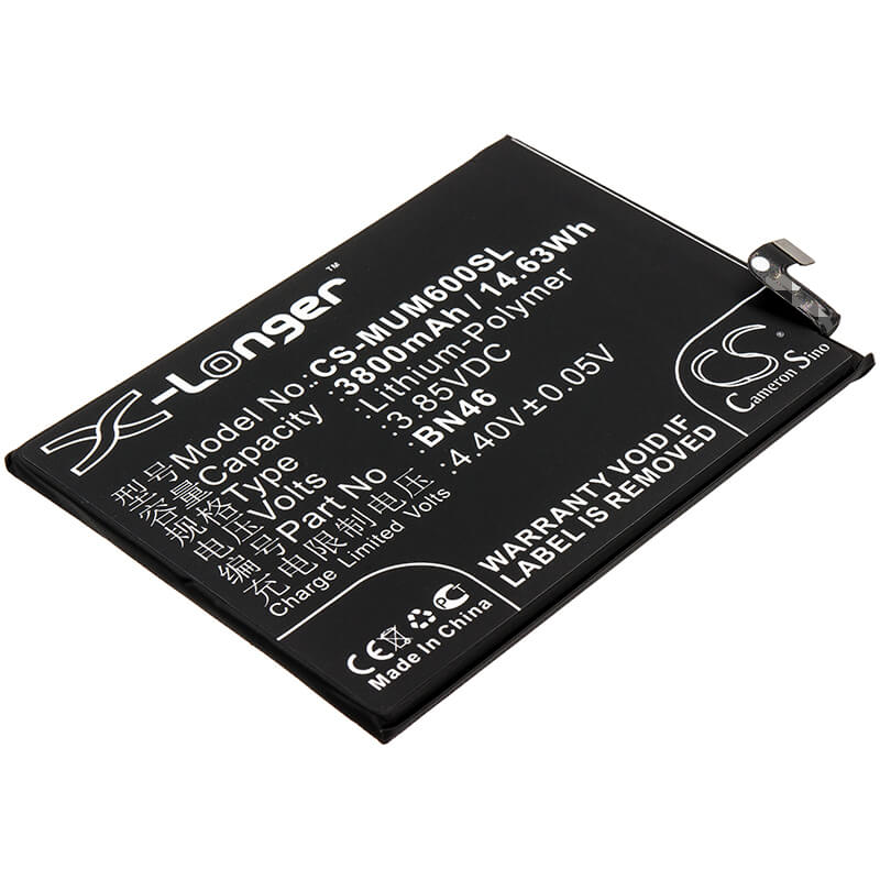 3.85V, 3800mAh, Li-Polymer Battery fits Xiaomi, Redmi Note 6, 14.63Wh