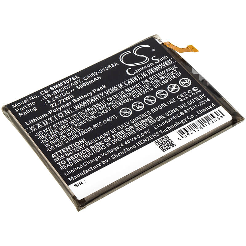3.85V, 5900mAh, Li-Polymer Battery fits Samsung, Galaxy M30s, Sm-m307f, 22.715Wh