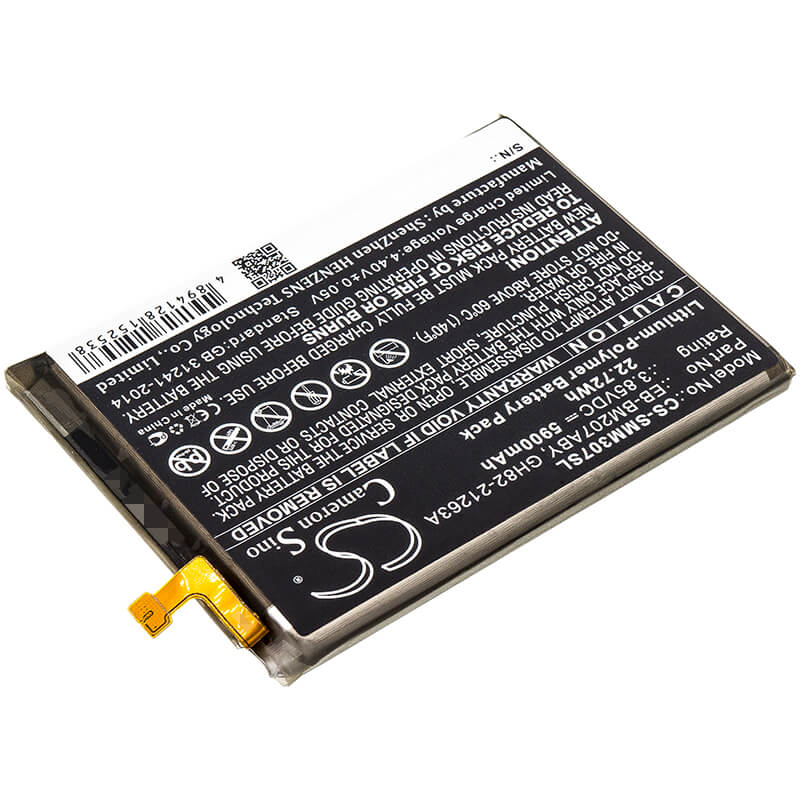 3.85V, 5900mAh, Li-Polymer Battery fits Samsung, Galaxy M30s, Sm-m307f, 22.715Wh