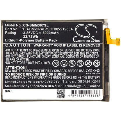3.85V, 5900mAh, Li-Polymer Battery fits Samsung, Galaxy M30s, Sm-m307f, 22.715Wh
