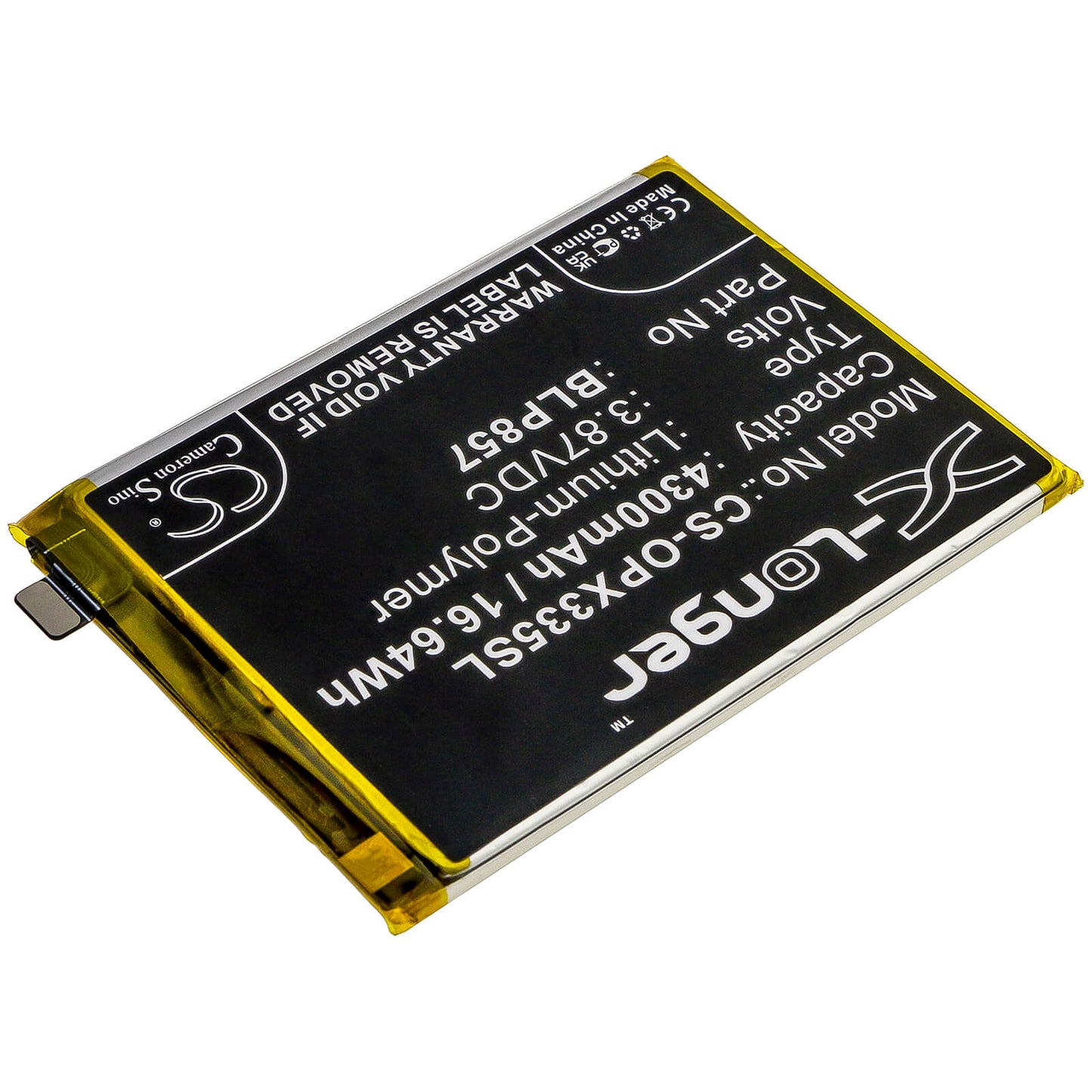 3.87V, 4300mAh, Li-Polymer Battery fits Oppo, Realme Gt Neo, Realme Gt Neo 5g 2021, 16.641Wh