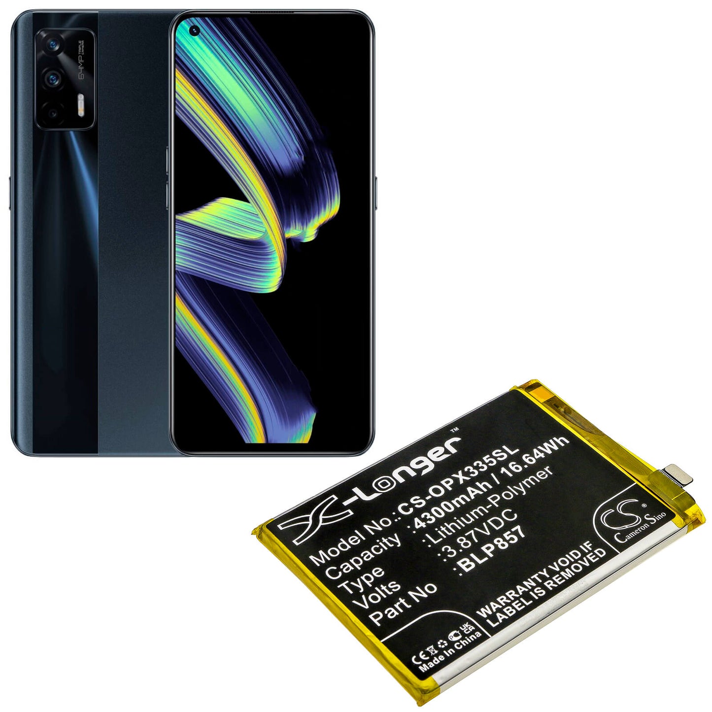 3.87V, 4300mAh, Li-Polymer Battery fits Oppo, Realme Gt Neo, Realme Gt Neo 5g 2021, 16.641Wh