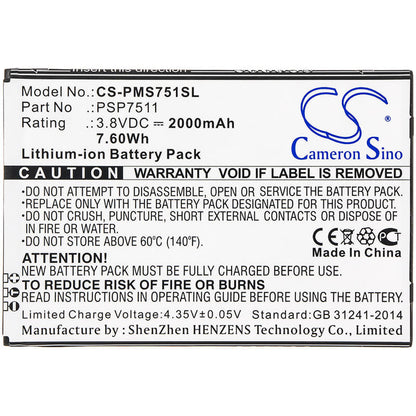3.8V, 2000mAh, Li-ion Battery fits Prestigio, Psp7511duo, 7.6Wh