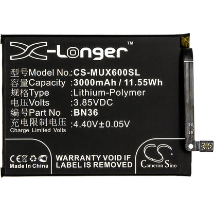 3.85V, 3000mAh, Li-Polymer Battery fits Xiaomi, M1804d2sc, M1804d2se, 11.55Wh