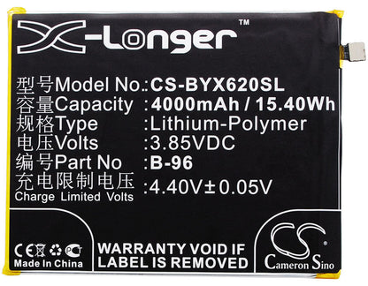 3.85V, 4000mAh, Li-Polymer Battery fits Vivo, Vivo X6 Plus A Dual Sim Td-lte, X6 Plus A, 15.4Wh