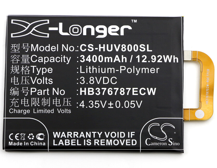 3.8V, 3400mAh, Li-Polymer Battery fits Huawei, Honor V8, Honor V8 Premium, 12.92Wh
