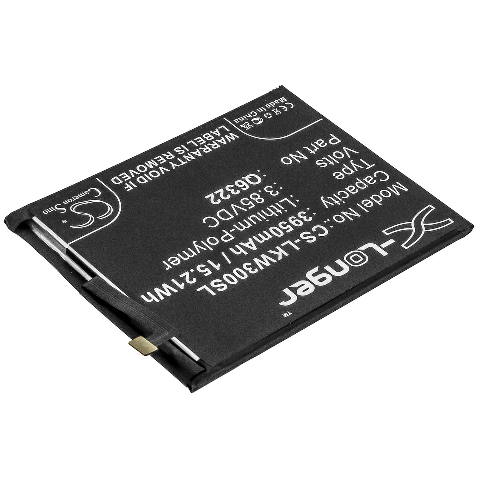 3.85V, 3950mAh, Li-Polymer Battery fits Lg, W30, 15.2075Wh