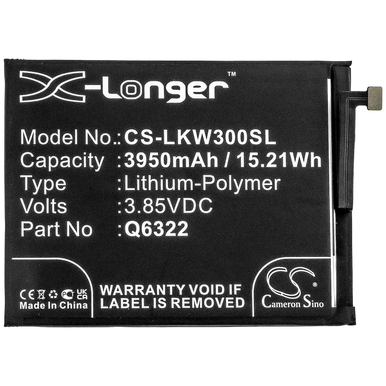 3.85V, 3950mAh, Li-Polymer Battery fits Lg, W30, 15.2075Wh